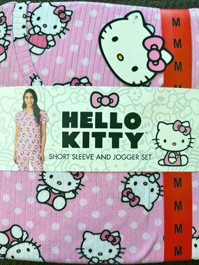 Hello Kitty Pajama Set Womens Size M Pink Jogger Lounge Sleepwear NWT